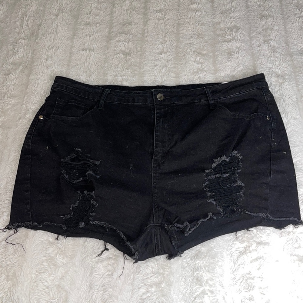 Black Distressed  Cutoffs